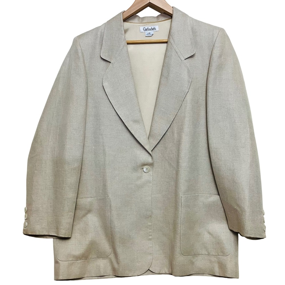 Garfinckels Blazer Women 16 Beige Excellent Vintage Single Button Made in USA